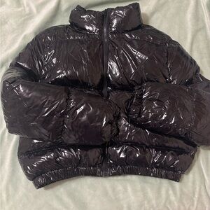 Glossy Black Women's Puffer Jacket